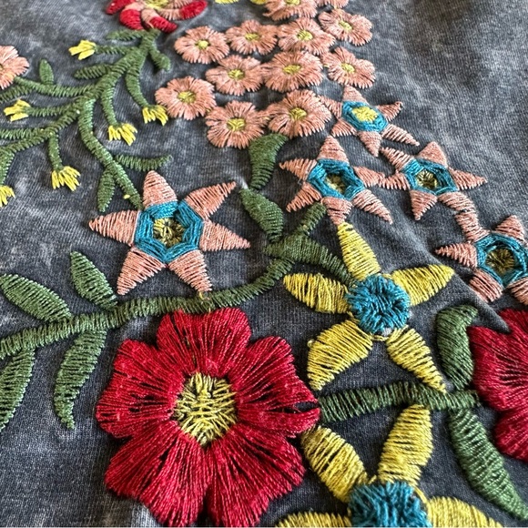 T Party Embroidered Fold Over Yoga Pants Acid Wash Womens Medium Boot Cut - Picture 6 of 10